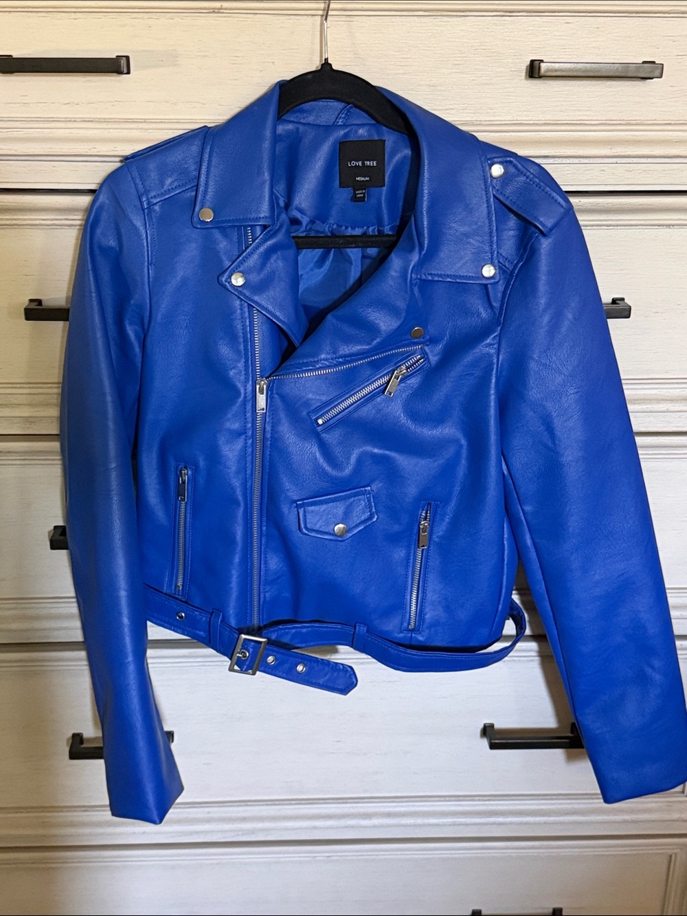 Love Tree Royal Blue Faux Leather Moto Jacket